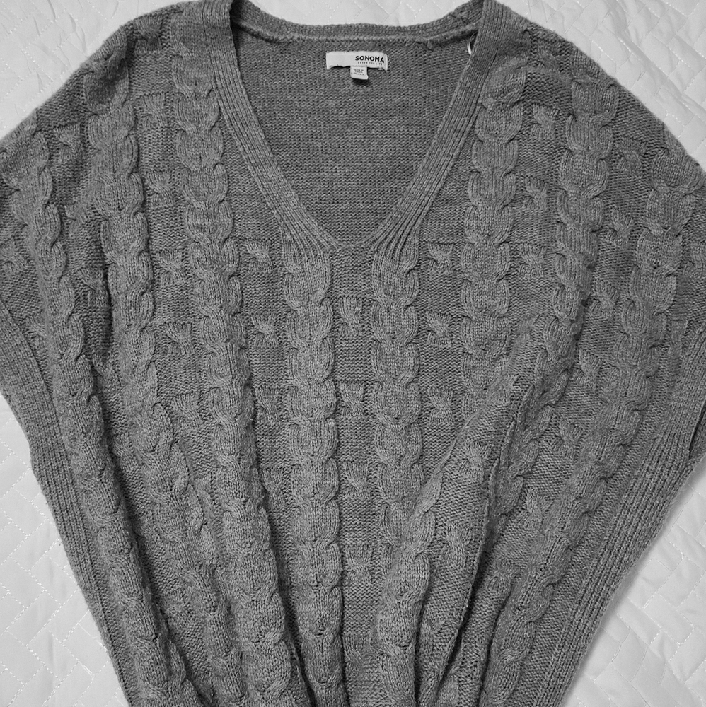 Grey Cable Knit Poncho